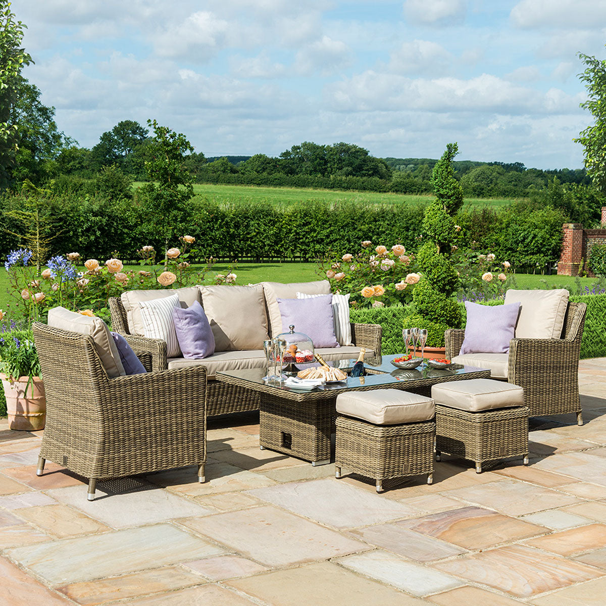 Maze - Winchester Sofa Rattan Dining Set with Ice Bucket & Rising Table