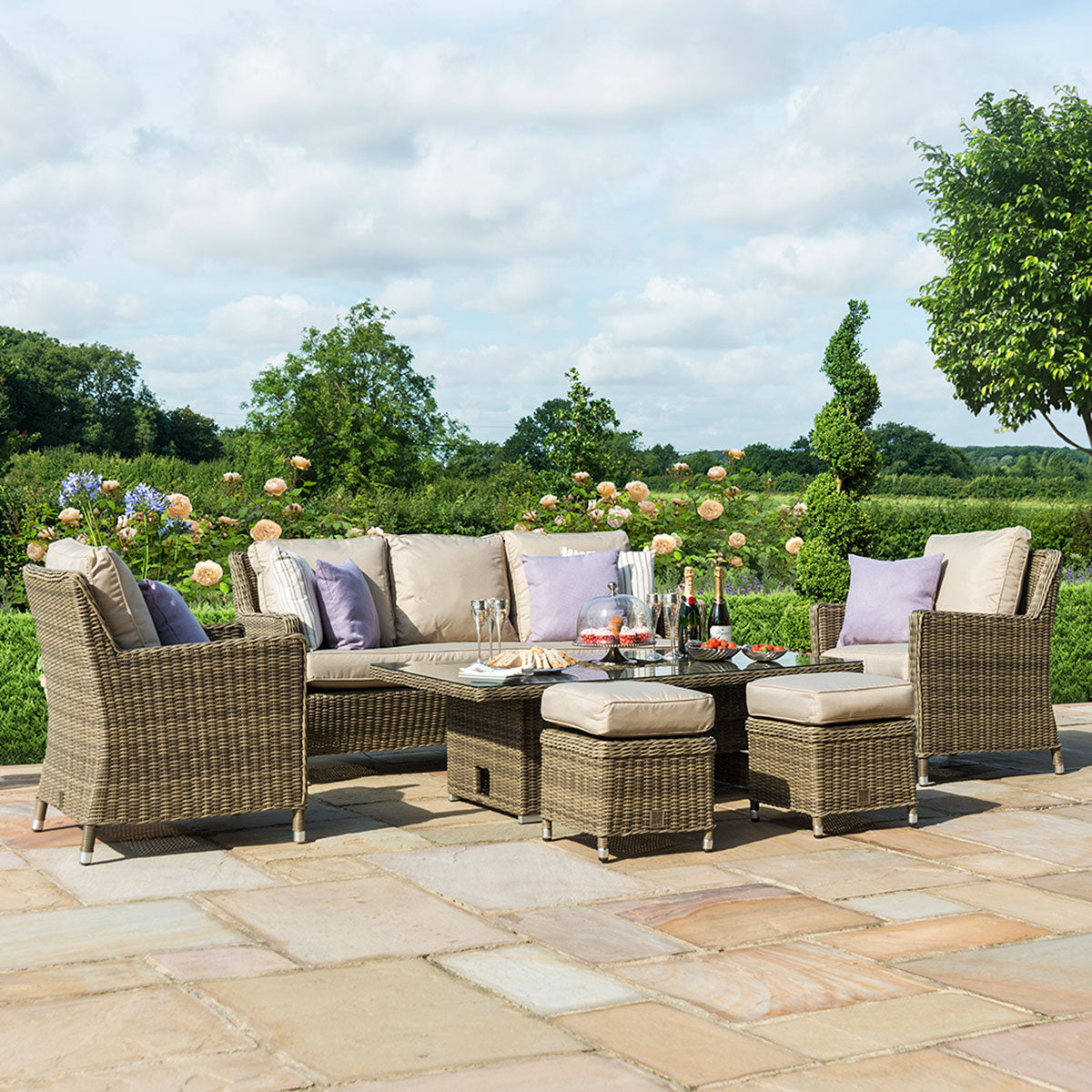 Maze - Winchester Sofa Rattan Dining Set with Ice Bucket & Rising Table