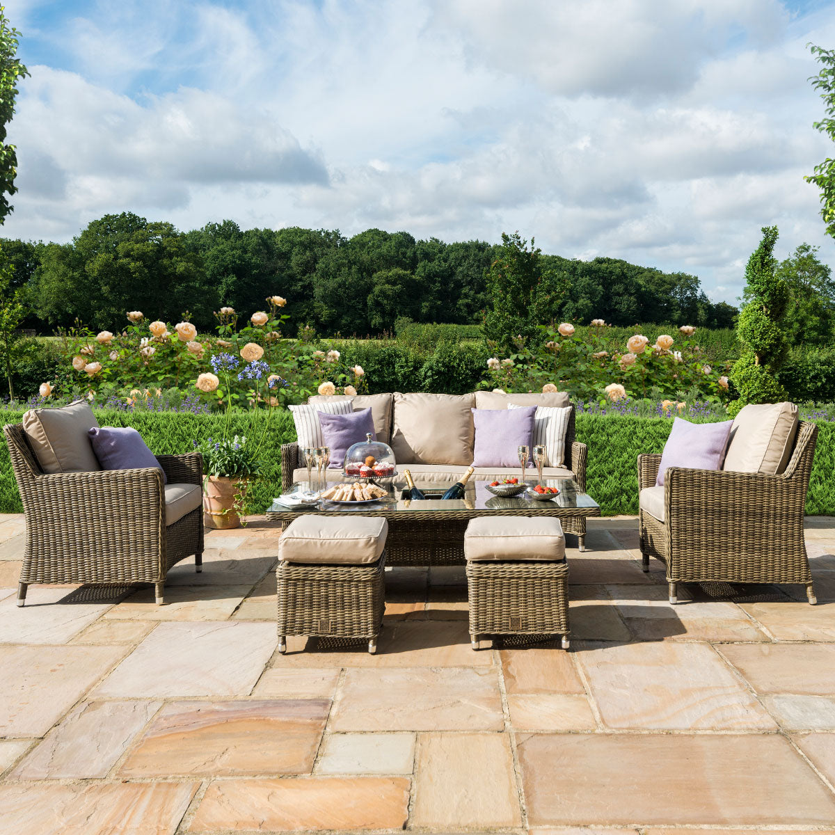 Maze - Winchester Sofa Rattan Dining Set with Ice Bucket & Rising Table